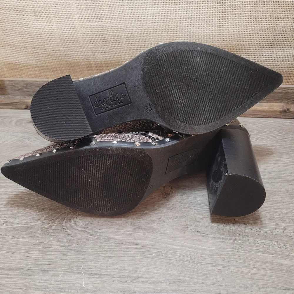 Charles By Charles David Snakeskin Ankle Boots with Studs Size 10